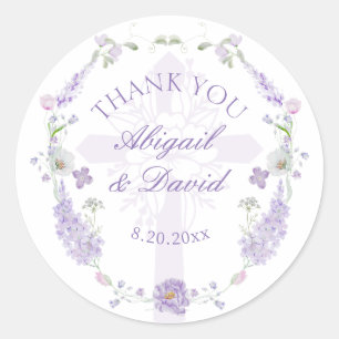 Bloemige lila lavendel krans religieuze trouw ronde sticker