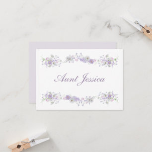 Bloemige lila lavendel platte plaatskaart