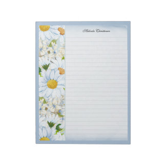 Bloemige Madeliefjes Vintage Stofblauw Persoonlijk Notitieblok