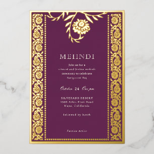 Bloemige Marigold Gouden Mehndi Uitnodiging