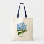 Bloemige marineblauwe hortensia botanische geperso tote bag (Voorkant)