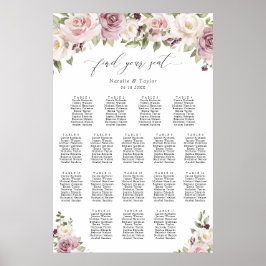 Bloemige Mauve Blush 17 Tafel Trouw Stoelenkaart Poster