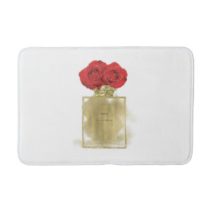 Bloemige Mode Parfumfles Rode Rozen Gouden Glamour Badmat