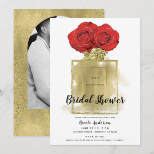Bloemige Mode Parfumfles Rode Rozen Gouden Glamour Kaart