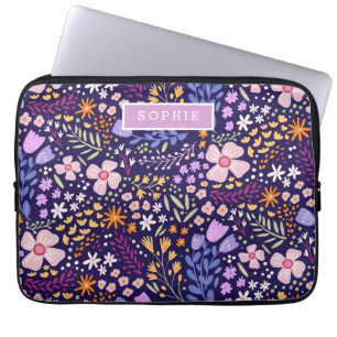 Bloemige moderne wilde bloemen meisjesachtig elega laptop sleeve