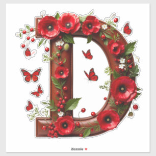 🌺 Bloemige Monogram D Persoonlijke Naam Cadeaus � Sticker