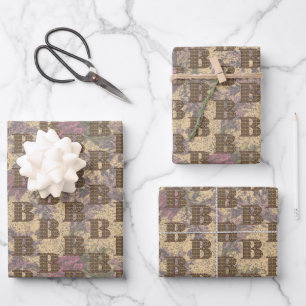 Bloemige monogram initiaal B elegant       Inpakpapier Vel