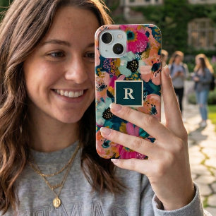 Bloemige Monogram iPhone 15 Hoesje