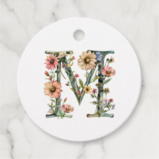 Bloemige monogram letter M Bedankjes Labels