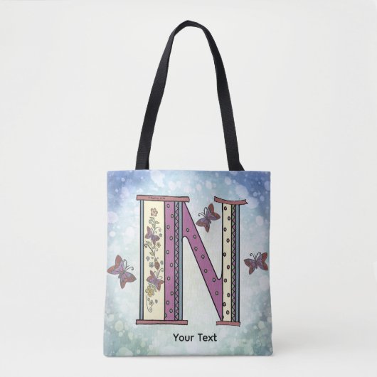 Bloemige Monogram N Tote Tas (Voorkant)