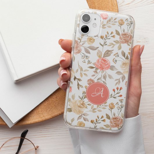  bloemige monogram pastel perzik boho Case-Mate iPhone case