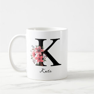 Bloemige monogramletter K Margaret aangepaste naam Koffiemok