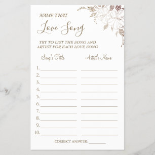 Bloemige naam die liefdeslied shower spel kaart Fl
