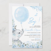 Bloemige Olifant Baby Shower Uitnodiging (Voorkant)
