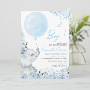 Bloemige Olifant Babyshower Uitnodiging