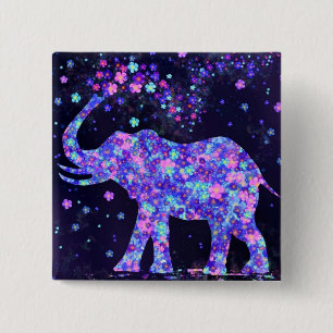 Bloemige Olifant Knop Vierkante Button 5,1 Cm