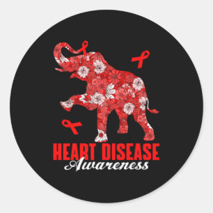 Bloemige Olifant & Rode Lint Hartziekte Awa Ronde Sticker
