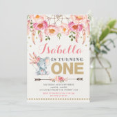 Bloemige olifant uitnodiging Roze Goud Boho Verjaa (Staand voorkant)