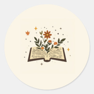 Bloemige Open Boek Ronde Sticker