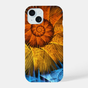 Bloemige Oranje Gele Blauwe Abstracte Kunst iPhone 15 Hoesje