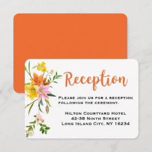 Bloemige oranje huwelijksreceptie Lelie Roze Bloem Kaart