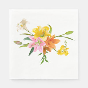 Bloemige oranje witte en gele lelie bloemen servet