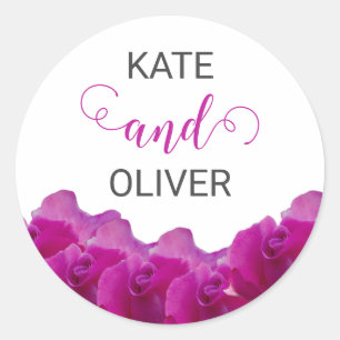 Bloemige Paarse Rozen Elegante Trouwdag Ronde Sticker