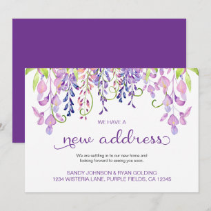Bloemige Paarse Wisteria We Hebben Nieuw Adres Ver Aankondiging