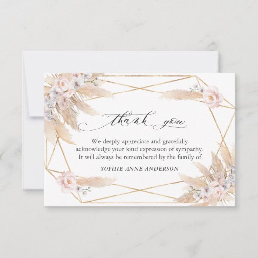 Bloemige Pampagras Herdenking van het Leven Herden Bedankkaart (Voorkant)