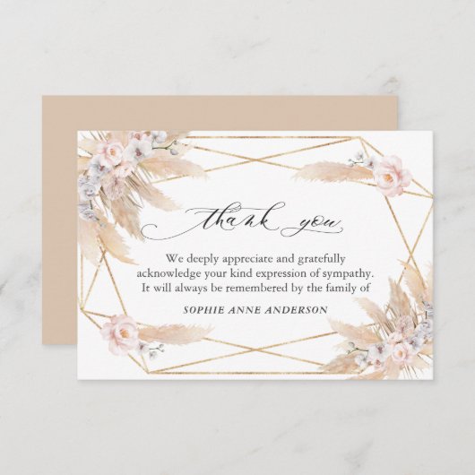 Bloemige Pampagras Herdenking van het Leven Herden Bedankkaart (Voorkant / Achterkant)