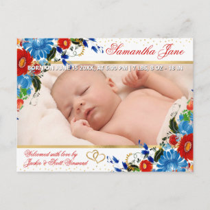 Bloemige Pasgeboren Baby Foto Geboorteaankondiging Aankondigingskaart