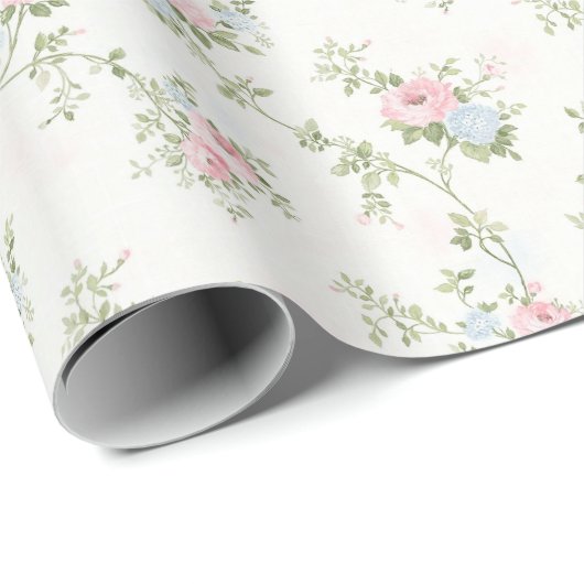 Bloemige Pastel Roze Blauwe Verjaardag Bruiloft Cadeaupapier (Rol Hoek)