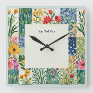 Bloemige patchwork botanische tuin bloemen mooi vierkante klok