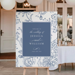 Bloemige Periwinkle Elegant Trouw Welkom Bord Poster