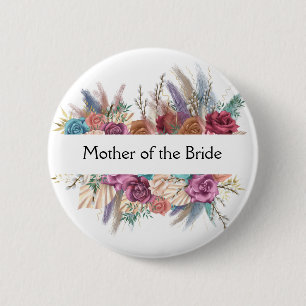 Bloemige Persoonlijke Trendy Trouw Bruidsfeest Ronde Button 5,7 Cm
