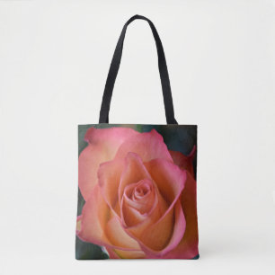 Bloemige perzik roze roos tote tas