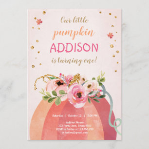 Bloemige Pompoen Herfst Goud Roze Verjaardag Meisj Kaart