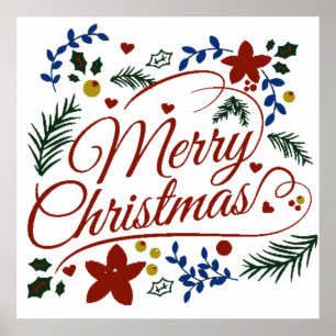 Bloemige Prettig Kerstfeest Poster