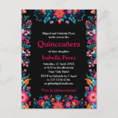 Bloemige Quinceanera Zwarte Mexicaanse Verjaardags Briefkaart (Voorkant)