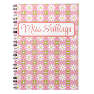 Bloemige Retro Roze en Groen Persoonlijk Notitieboek