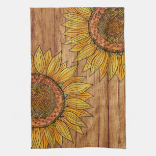 Bloemige robuuste elegante houten kunst zonnebloem theedoek