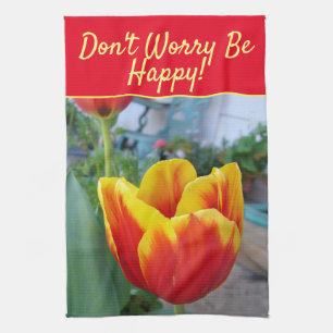 Bloemige Rode Gele Tulp Maak Je Niet Druck Wees Ge Theedoek
