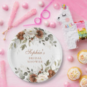 Bloemige Roest Crème Groen Blauw Bruidsdouche Papieren Bordje (Feest)