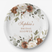 Bloemige Roest Crème Groen Blauw Bruidsdouche Papieren Bordje (Voorkant)