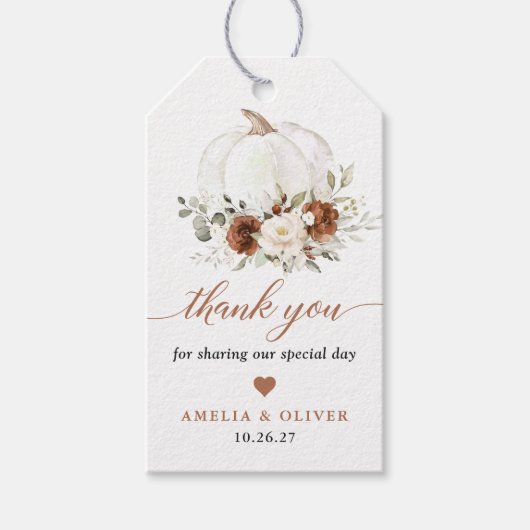 Bloemige Roest Crème Pompoen Herfst Dank U Cadeaub Cadeaulabel (Voorkant)