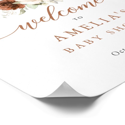 Bloemige Roest Pompoen Baby Shower Welkomstbord Poster (Hoek)