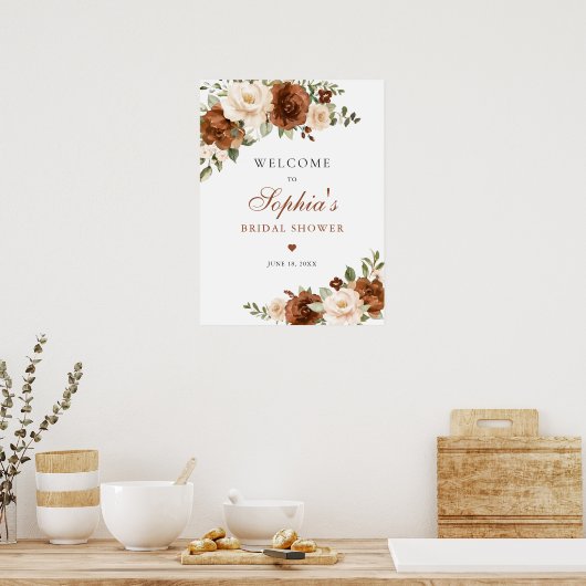 Bloemige Roestige Perzik Groene Bruiloftsdiner Poster (Keuken)