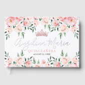 Bloemige Roze Blush Quinceanera Gastenboek (Voorkant)