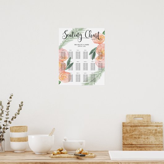 Bloemige roze huwelijks zitplaats poster 16x20 (Keuken)