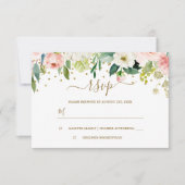 Bloemige Roze Perzik Goud Confetti RSVP (Voorkant)